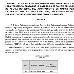 OTRO ALUMNO MÁS YA ES POLICÍA MUNICIPAL DE MADRID – ADMITIDO POR SENTENCIA: